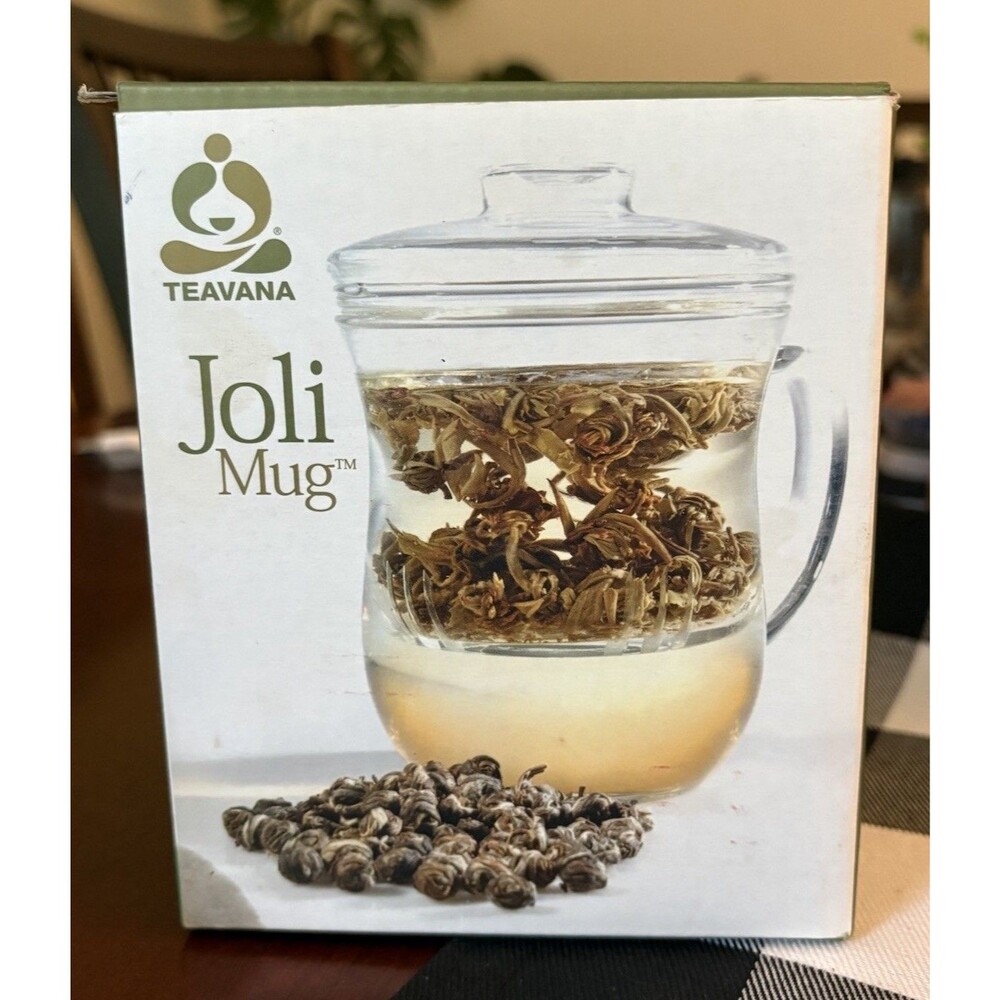 Teavana Joli Mug Clear Borosilicate Glass Tea Mug With infuser and Lid 10oz
